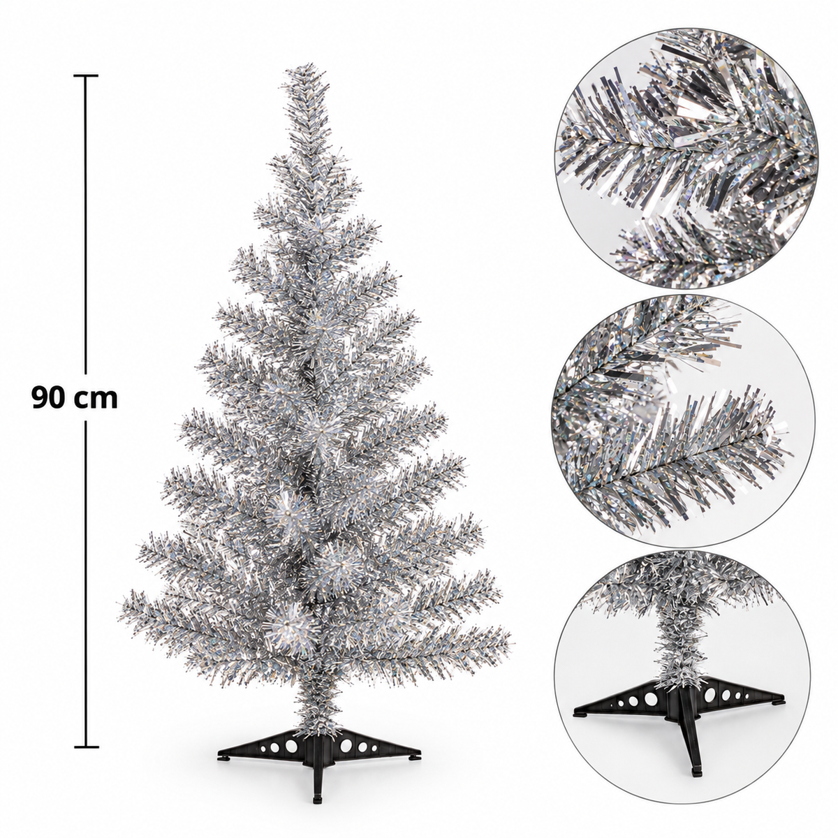 Metallisk Sølv Juletræ – 90 cm - Krist