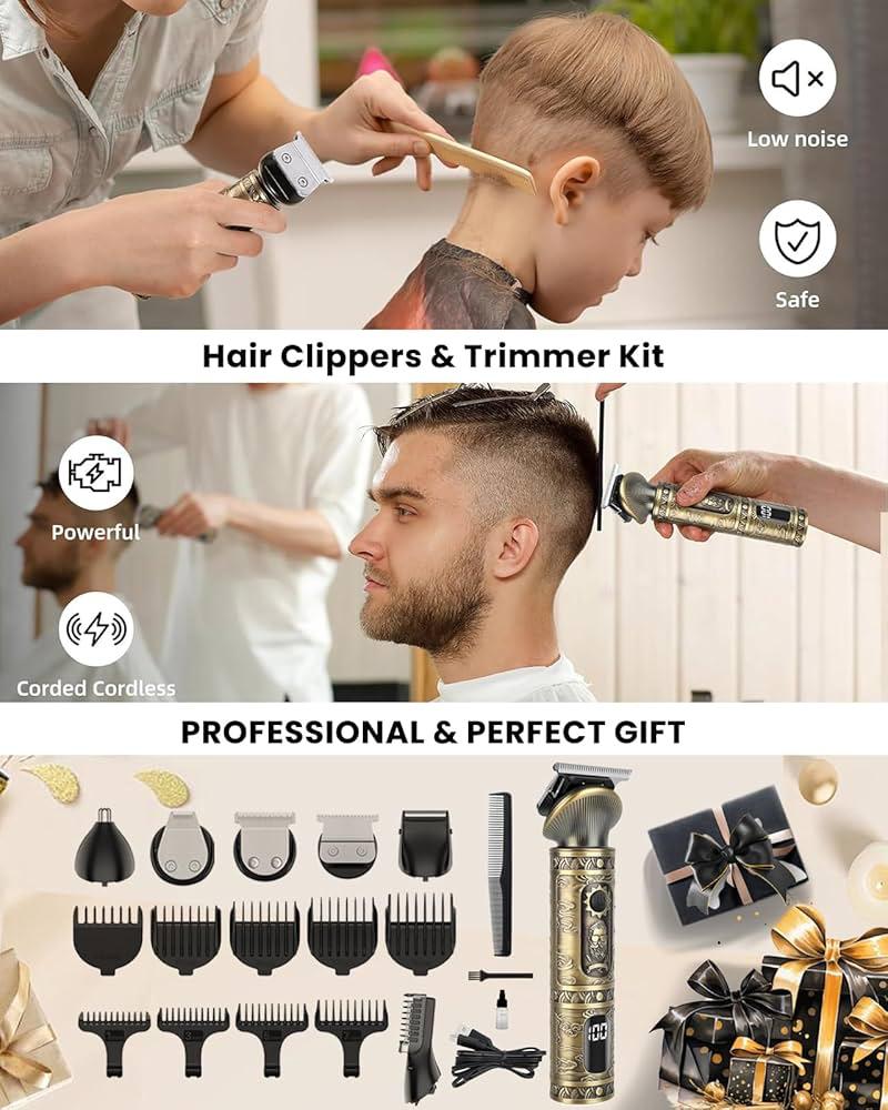 6-i-1 Professionel Hår- & Skægtrimmer – Vintage Bronze Edition (180 min Driftstid)