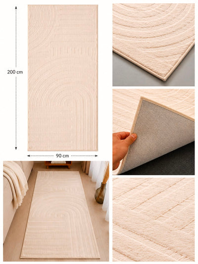 Velour Tæppe Løber 90x200 cm Kaninhår Look – Soft Beige & Creme