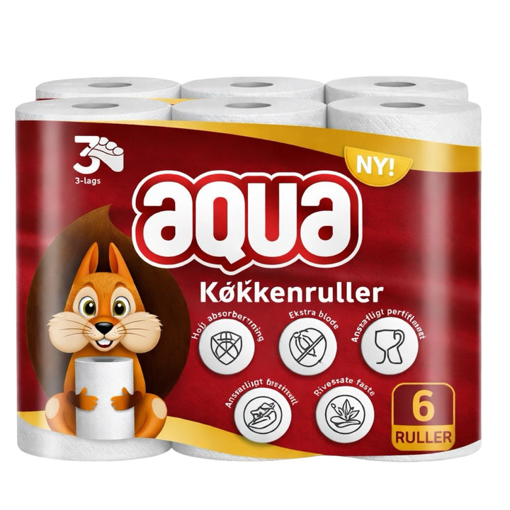 Aqua Køkkenruller – 6 Ruller (Mega Billigt!)