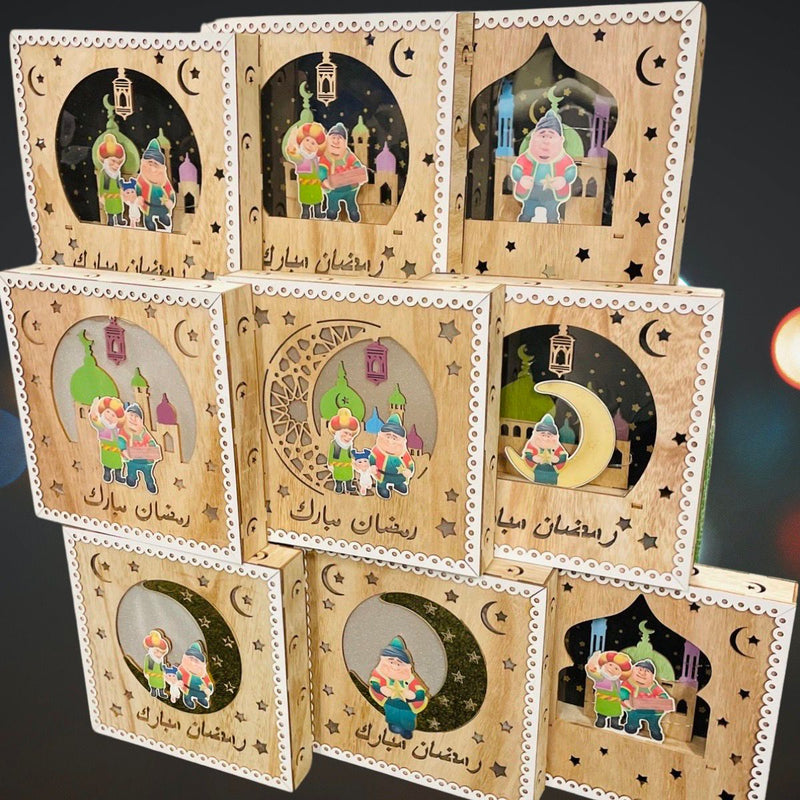 Ramadan tema 3D lysboks lavet af træ 23x23cm
