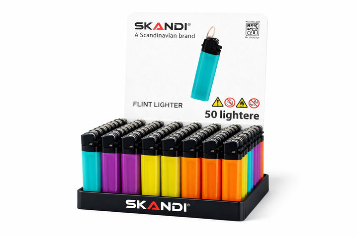 Skandi - Pakke med lightere 50stk - Engangslightere (assorteret farver, kan variere)