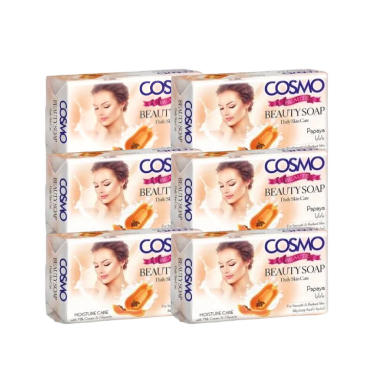 Cosmo Beauty Soap 6-pak a 125g – Sæbebarer til vask og personlig pleje (Papaya)