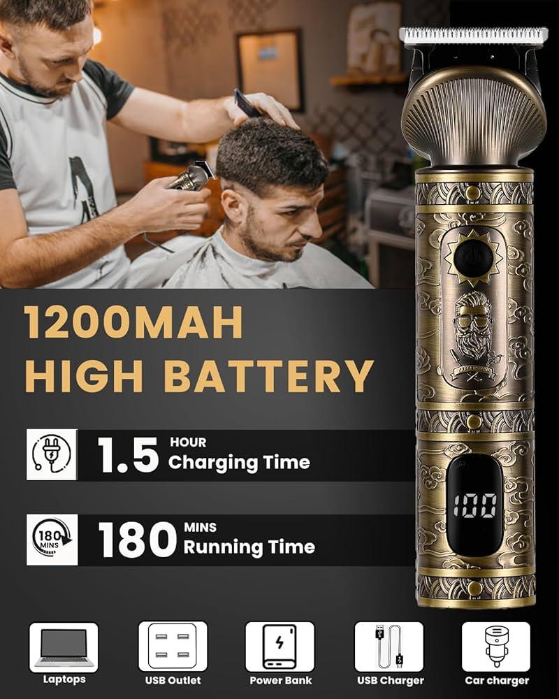 6-i-1 Professionel Hår- & Skægtrimmer – Vintage Bronze Edition (180 min Driftstid)