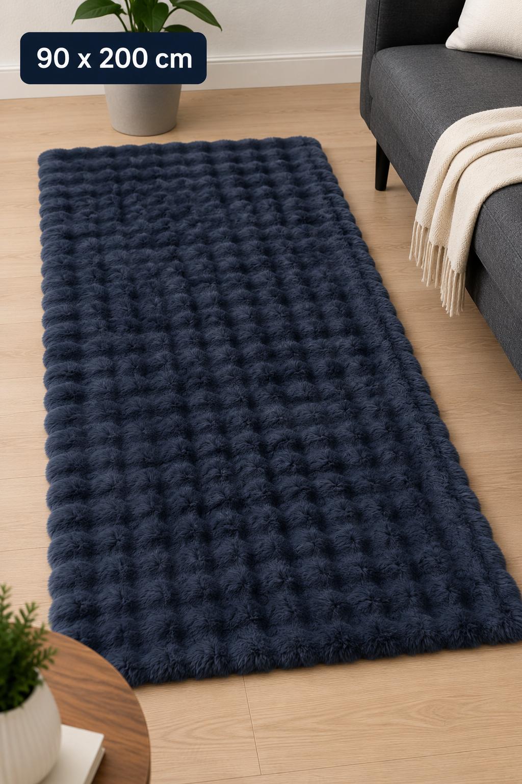 Velour Bubble Løber 90x200 cm – Midnight Blue