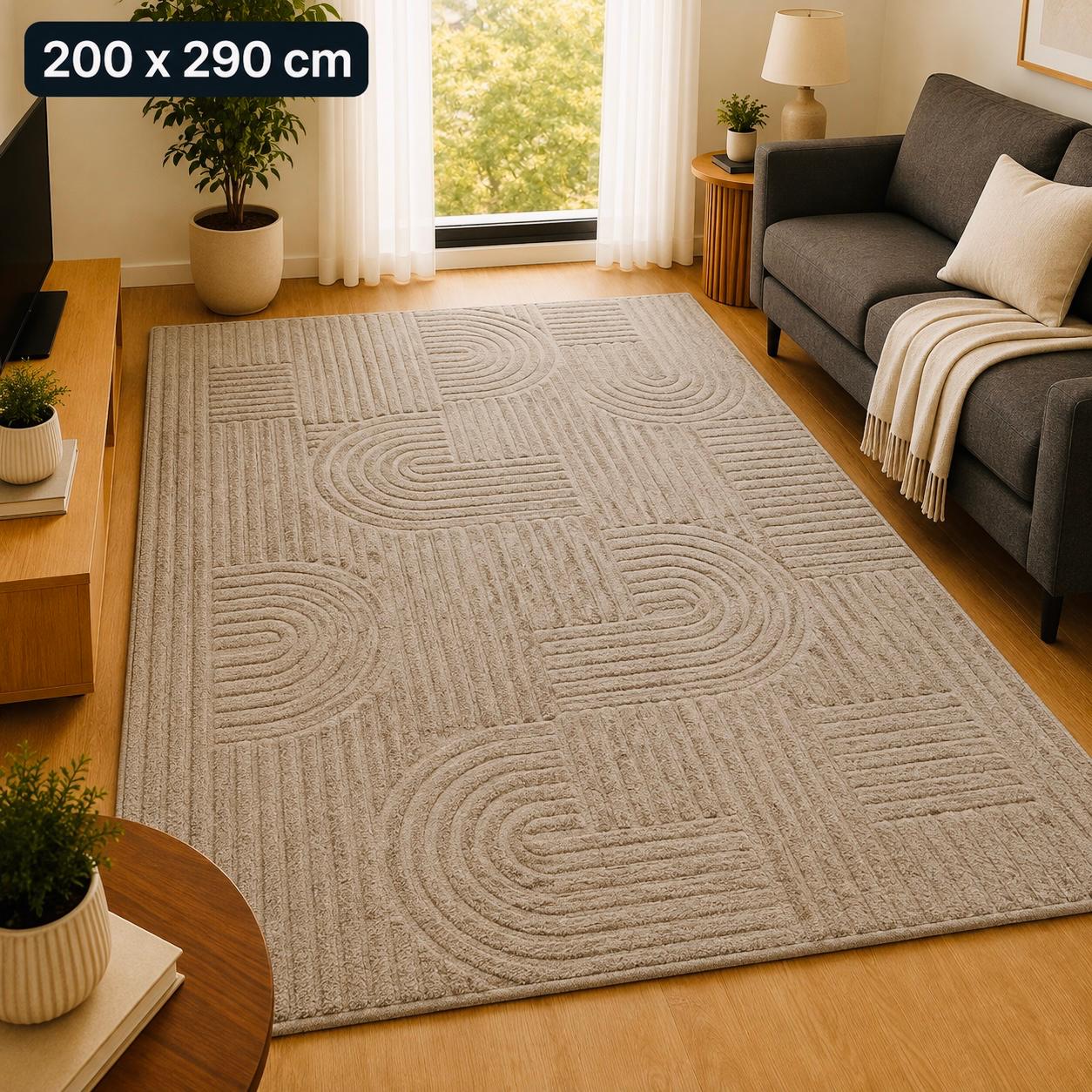 Arch Flow Stone Taupe Tæppe 200x290 cm med Reliefstruktur