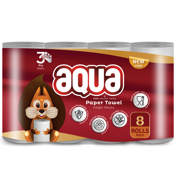 Aqua 3-lags køkkenruller – Stærk og absorberende køkkenrulle