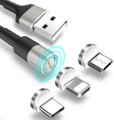 3 i 1 USB Magnetisk oplader- og datakabel 2 meter Sort ⎮ 5720200430005 ⎮ EP_000244 