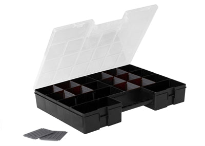 Luksus Hobbybox m/12 rum Sort bund / Castlerock indsatser / klart låg