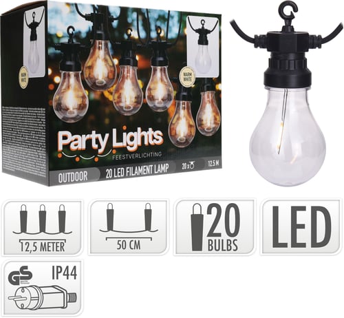 LED lyskæde med 20 pærer 12,5 m