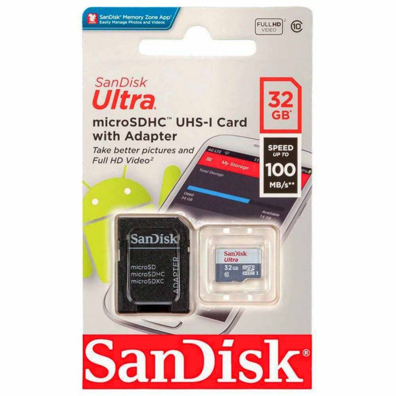 SANDISK ULTRA - Hukommelseskort, microSD, 32GB, 100MB/s