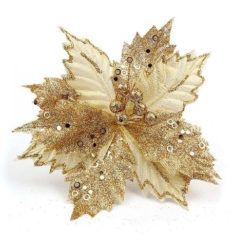 Krist - Guld blomst på stang med metalklemme 55 x 34cm