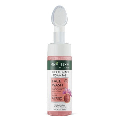 BioLuxe Foaming facewash, ansigtssæbe, pumpe med børste 175ml Saffron + Rosenvand