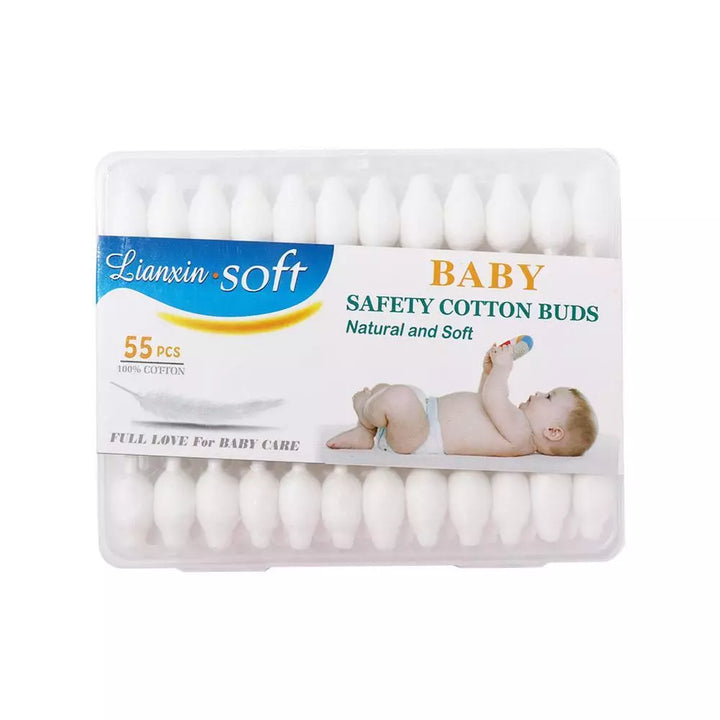 Bløde og Sikre Baby Vatpinde – 100% Bomuld – Pakke med 55 stk