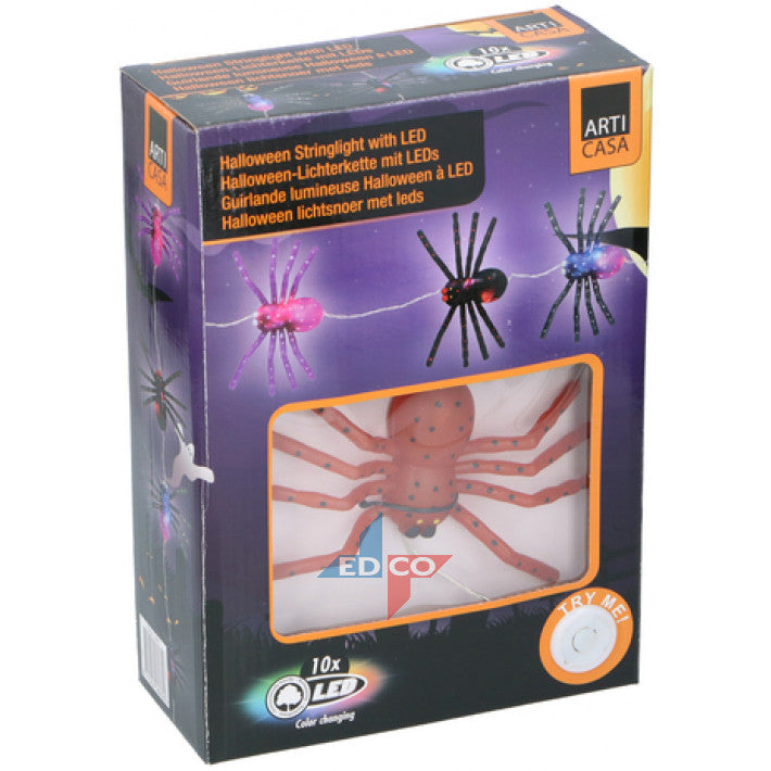 ArtiCasa - Store Edderkopper lyskæde med 10xLED & 5 edderkopper i foreskellige farver