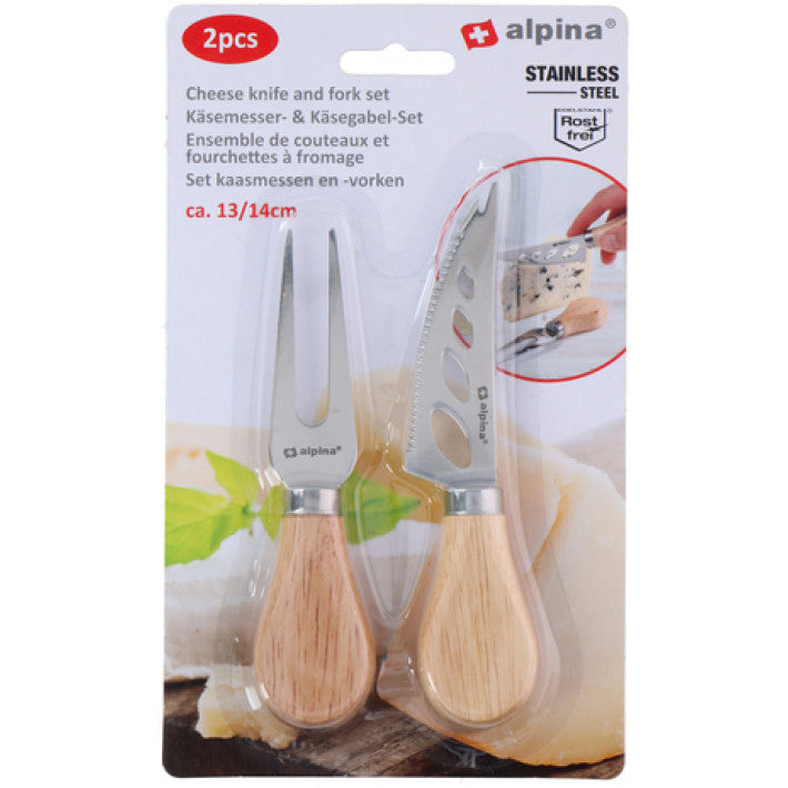 Alpina - Sæt med ostekniv og -gaffel 13, 14 cm. Rustfri