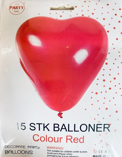 Its Party Time - Hjerte balloner 15stk Rød 30cm - Dollarstore.dk