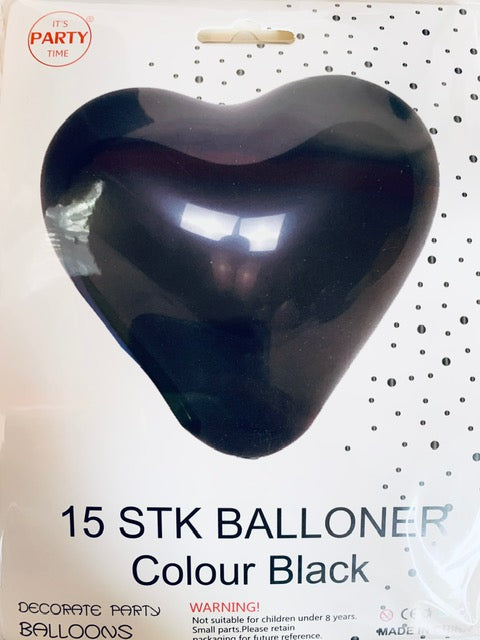 Its Party Time - Hjerte balloner 15stk Sort 30cm - Dollarstore.dk