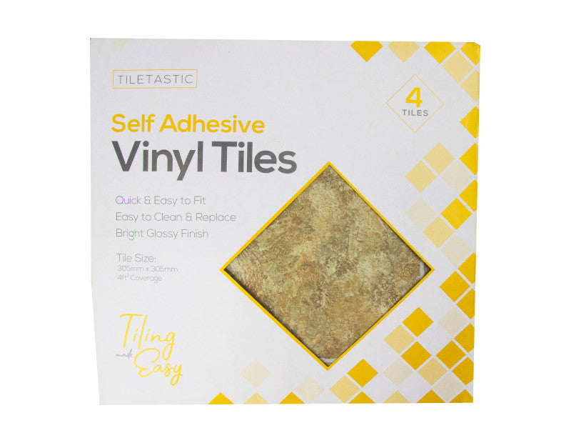 Tiletastic - vinyl Brown Stone Adhesive Floor Tiles 4pk - Dollarstore.dk