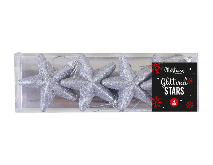 Glittered Star Christmas Tree Decorations - 4 Pack - Dollarstore.dk