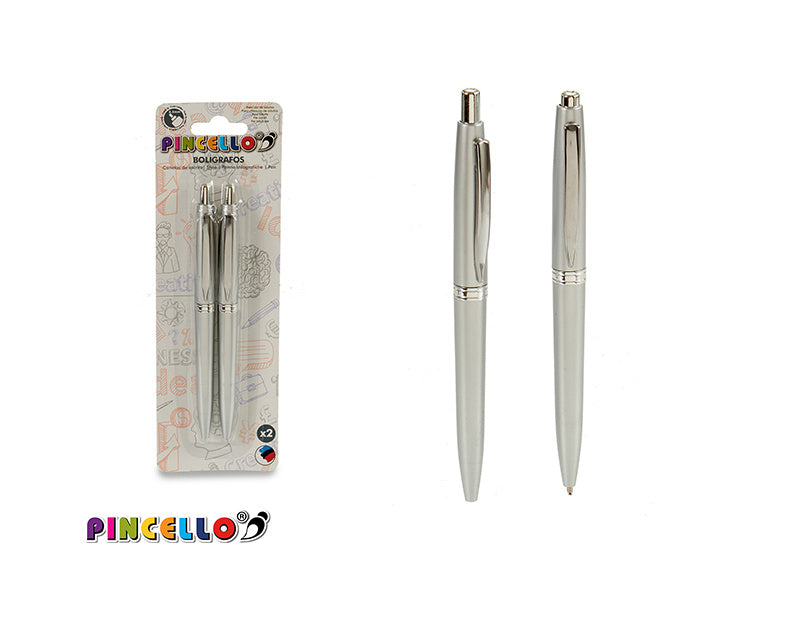Set 2 silver pens with push button