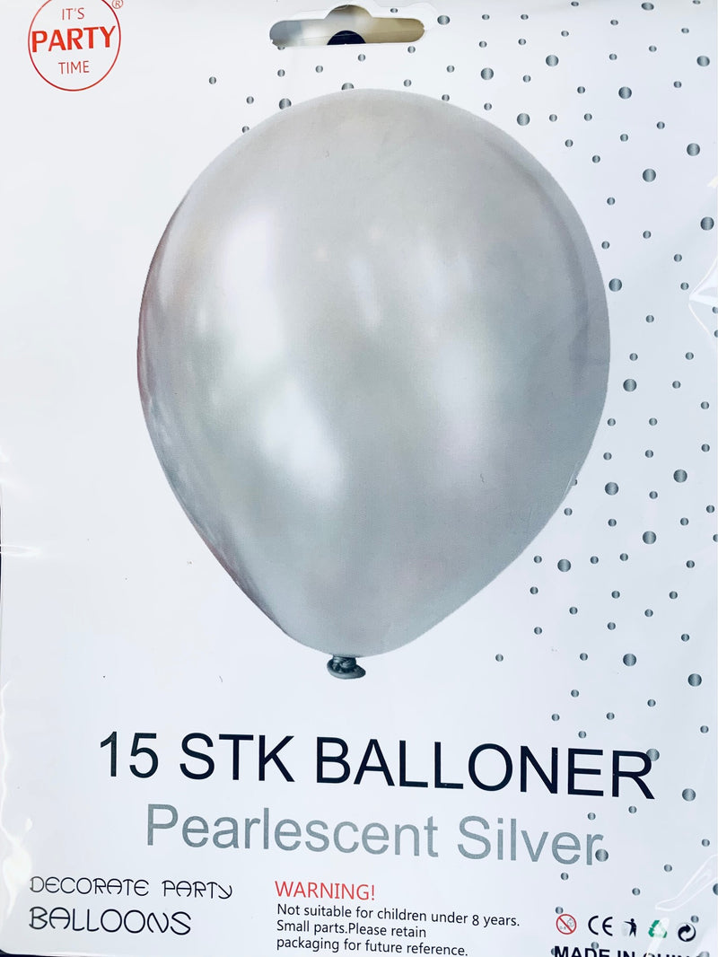 Its Party Time - Perlefarve balloner 15stk Sølv 30cm - Dollarstore.dk