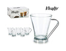 Set 6 coffee milk glass metal handle19cl
