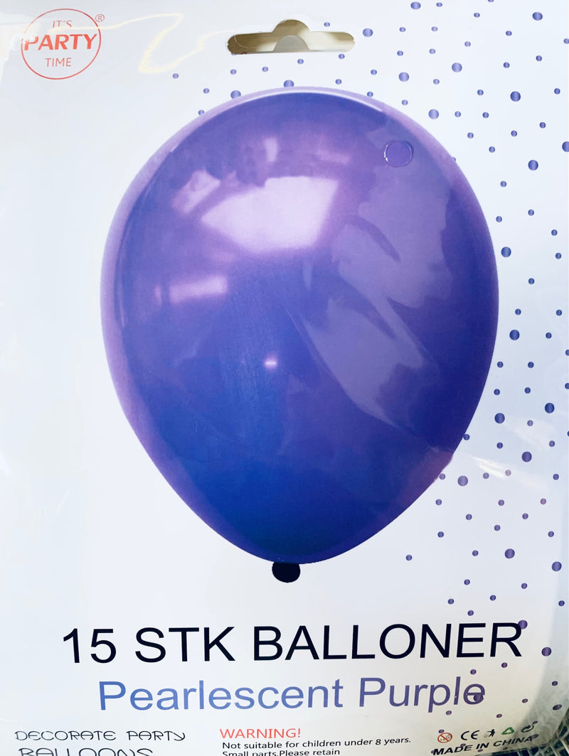 Its Party Time - Perlefarve balloner 15stk Lilla 30cm - Dollarstore.dk