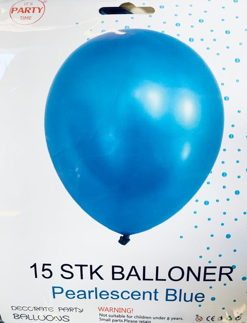 Its Party Time - Perlefarve balloner 15stk Blå 30cm - Dollarstore.dk