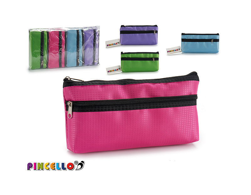 Pencilcases with 2 zippers mix 4 col