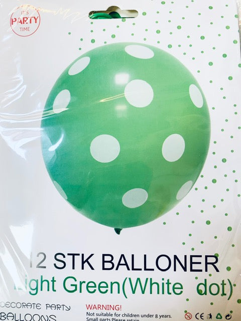 Its Party Time - Prikke balloner 12stk lysegrøn med hvid 30cm - Dollarstore.dk