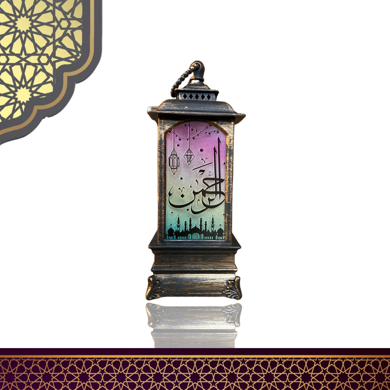 Lanterne Med Designprint I Arabisk Skrift - Farverig 8x18cm - Guld
