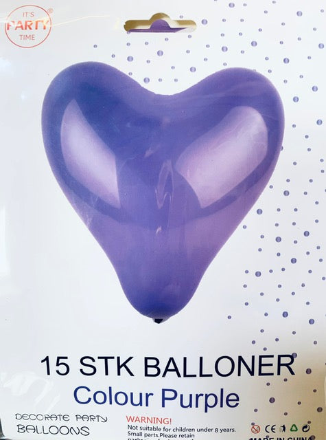 Its Party Time - Hjerte balloner 15stk lilla 30cm - Dollarstore.dk