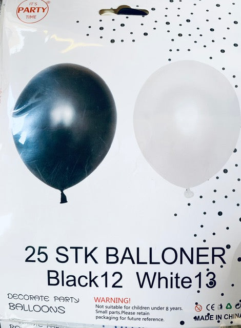 Its Party Time - Balloner 25stk Sort & hvid 30cm - Dollarstore.dk