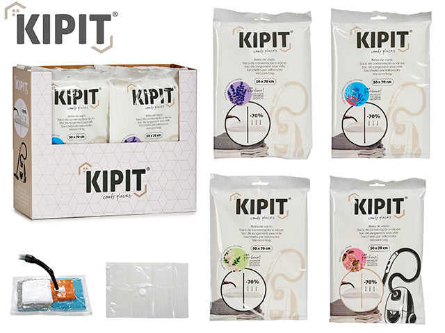 KIPIT - Vacumposer med duft 50x70cm. Opbevaringsposen tager op til 70% mindre plads på hylden når du har suger luften ud, så kan den lukkes med skruelåg. VIGTIGT INFO. pga lagerstyring kan vi kun sende en tilfældig duft når du køber denne vare