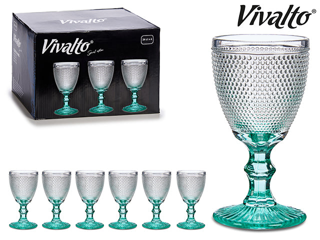 Vivalto - 6 drikkeglas premium design med vandfaldfod turquesa 240ml