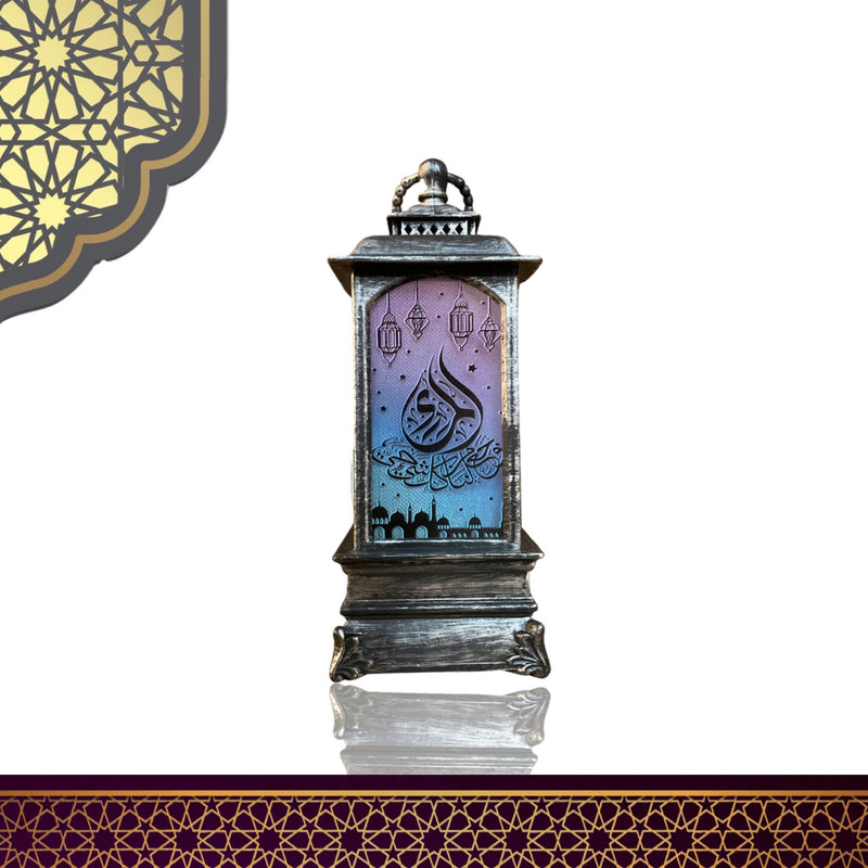 Lanterne Med Designprint I Arabisk Skrift - Farverig 8x18cm - Sølv