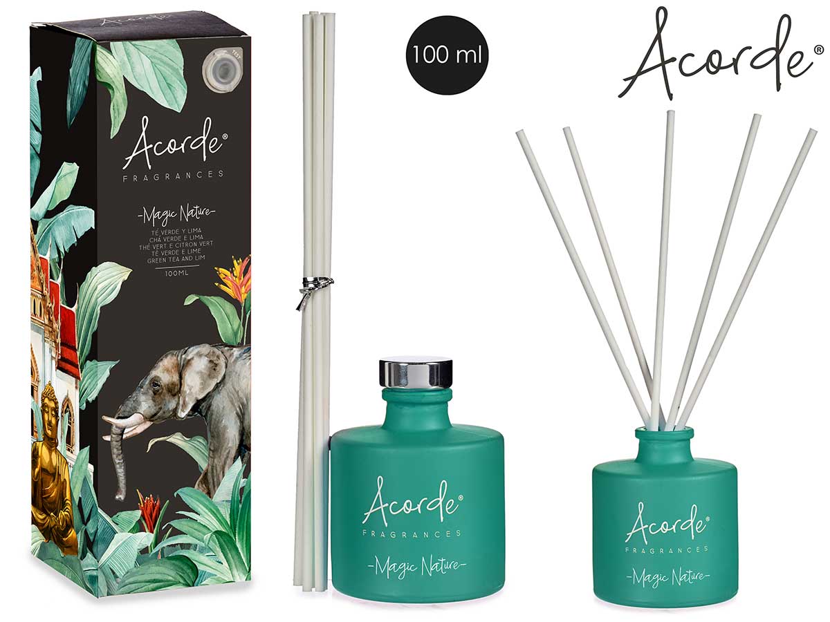 Acorde - Røgelsespinde i glas flydende aroma gaveæske 100ml grøn te & lime