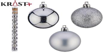 Krist - Julekugler stang sølv 5 cm - 12 stk