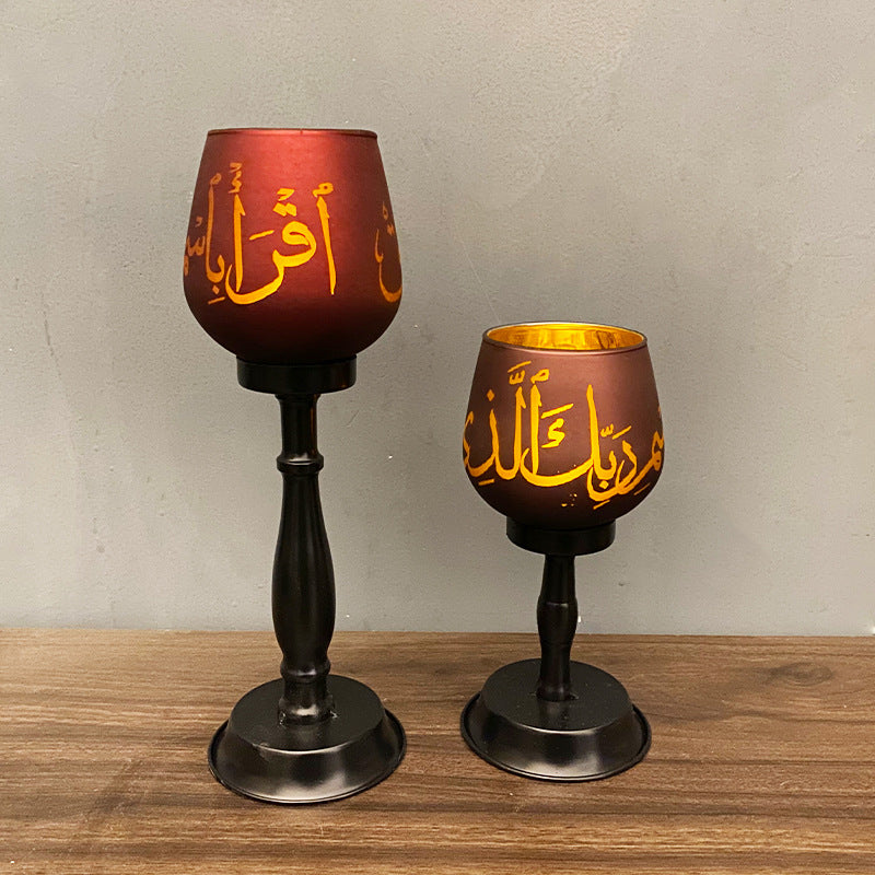 Ramadan 2 lysholder kopper 28 & 19 cm glas