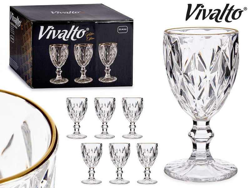 Vivalto - Golden edition 6 drikkeglas med fod & guld topkant 254ml