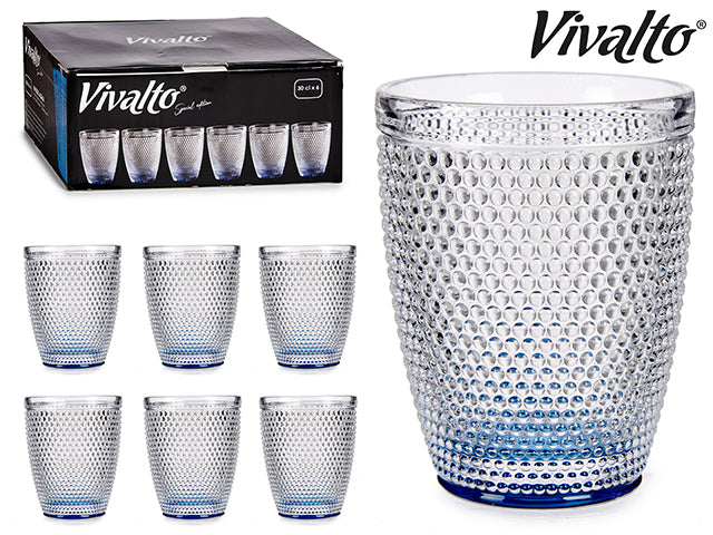 Vivalto - 6  x 30cl antracit vand prikker krystal glas blå bund