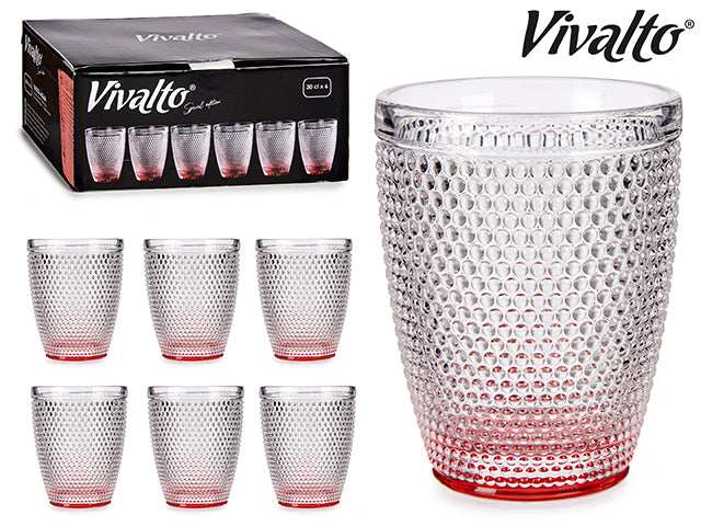 Vivalto - 6  x 30cl antracit vand prikker krystal glas lyserød bund
