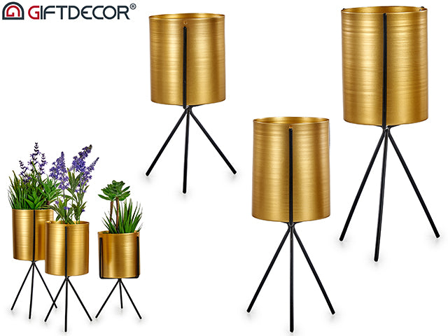 Giftdecor - Sæt med 3 metal plantekasser med fod Large: 11,5 x 28,5 cm + Medium: 11 x 25,5 cm + Small: 11 x 22 cm