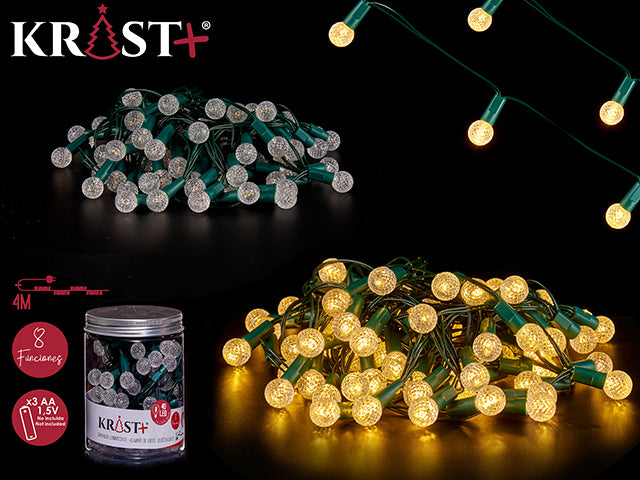 40 LED Lyskæde Varm Gul - 8 Funktioner Batteridrevet 3xAA