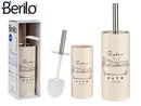 Berilo - Inox toiletbørste holder i lys cremehvid porcelæn & rustristål håndtag 10x33cm
