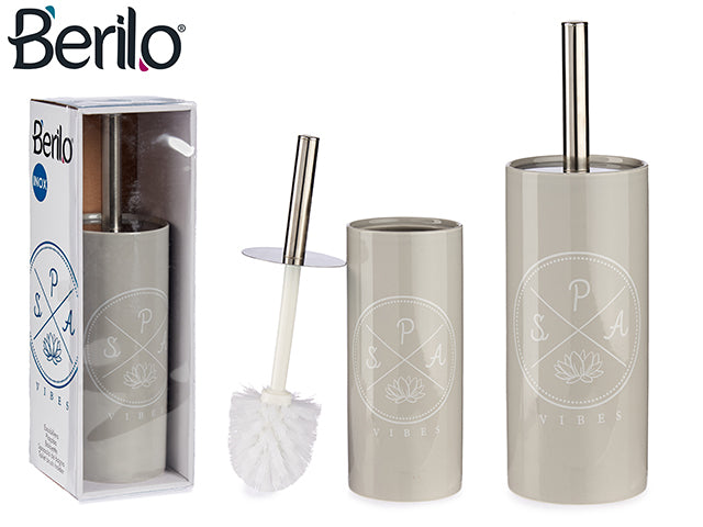 Berilo - Inox toiletbørste holder i lys Grå glans porcelæn & rustristål håndtag