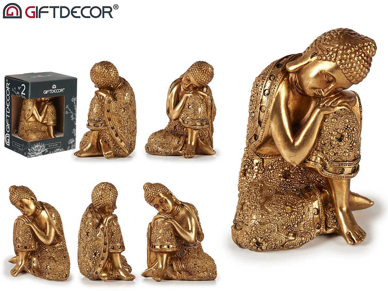 Giftdecor - Guld Buddha dekoration figur (harpiks) 15 x 12 cm