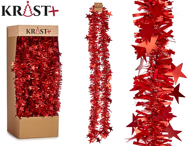 Juleguirlande med Stjerner – Rød Metallic – 2 Meter