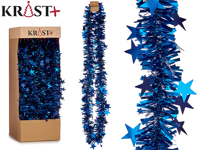 Krist - Guirlande 200x9cm - Metalisk Blå Farve Med Stjerner